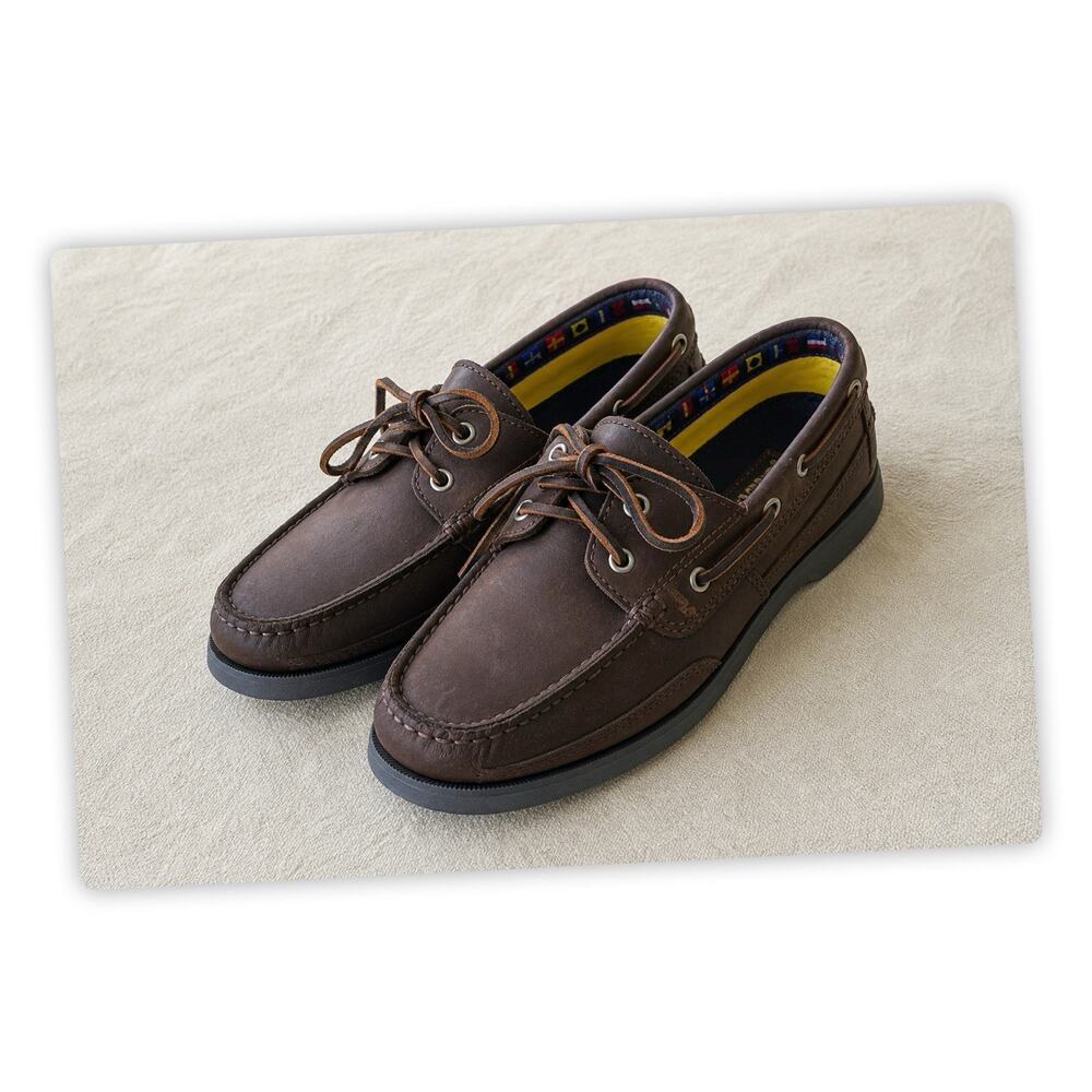 Timberland Mens 8M Brown Leather Boat Shoes Lace Up Moc Toe Casual